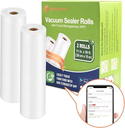 BoxLegend Vacuum Sealer Bags with Food Management APP 11’’x 50’ (2 Pack), Food Saver Bags Rolls with Barcodes for Food Tracking, BPA Free Vacuum Seal Bags for Sous Vide, Food Storage, Meal Prep in Saudi Arabia