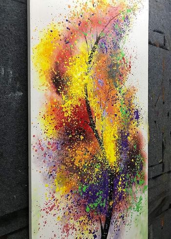 Boiee Art، 24 × 48 بوصة 100% شجرة الحياة مرسومة يدويًا فن جداري تجريدي لشجرة الحظ عمل فني عمودي ملون مؤطر على القماش لتزيين المنزل in Kuwait