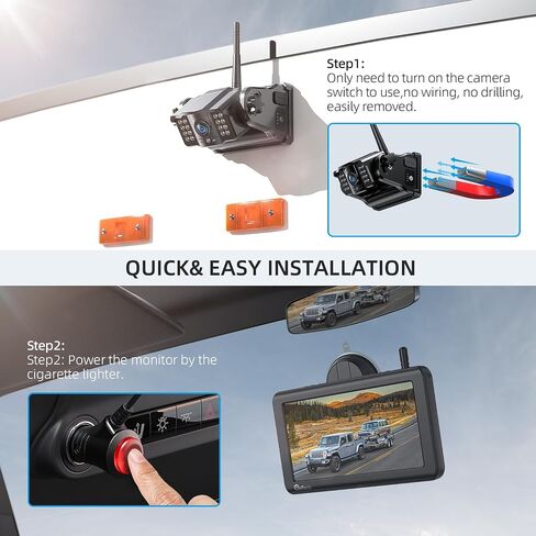 [Works with ACT501 Only] eRapta Magnetic Wireless Backup Camera 1080P, Night Vision, IP69K Waterproof 9600mAh Rechargeable Camera System Extra Camera Only for ACT501 System ACT501(T) in Saudi Arabia