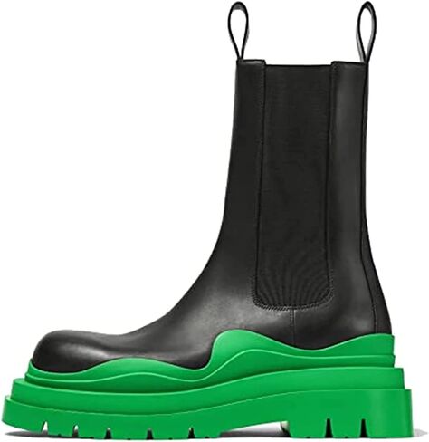 Women Platform Chelsea Bootie,Fashion Mid Calf Boots Chunky Double Heel Round Toe Slip on Thick Sole in Saudi Arabia