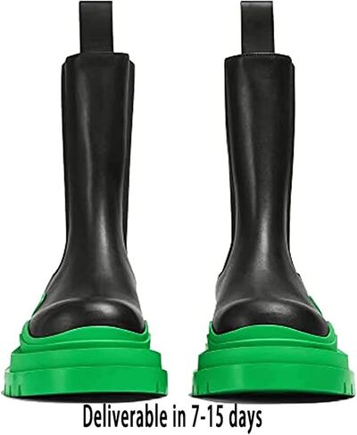 Women Platform Chelsea Bootie,Fashion Mid Calf Boots Chunky Double Heel Round Toe Slip on Thick Sole in Saudi Arabia