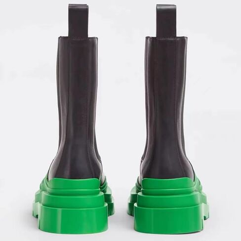 Women Platform Chelsea Bootie,Fashion Mid Calf Boots Chunky Double Heel Round Toe Slip on Thick Sole in Saudi Arabia