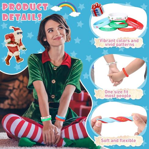 Quelay 48 Pack Christmas in July Silicone Bracelets Decor Set July Summer Wristband Accessories Christmas Party Sports Wristband Summer Beach Party Decorations for Xmas Holiday Party Supplies in Saudi Arabia