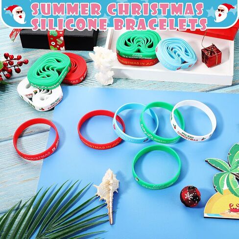 Quelay 48 Pack Christmas in July Silicone Bracelets Decor Set July Summer Wristband Accessories Christmas Party Sports Wristband Summer Beach Party Decorations for Xmas Holiday Party Supplies in Saudi Arabia
