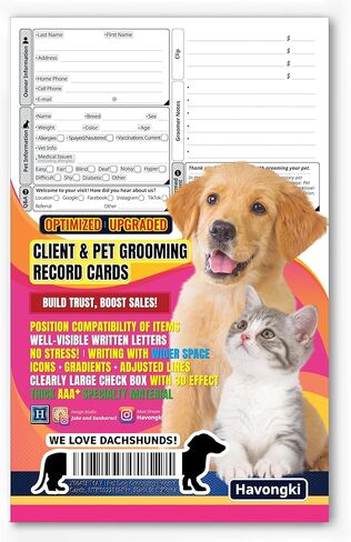 ملاحظة بطاقات العميل المميزة للعناية بالكلاب الأليفة | سميكة 100 عبوة 5x8 بوصة | تسجيل المعلومات، سجل العميل، فهرس، ملف تعريف جهة الاتصال، بطاقة الخدمة لمصففي الملابس المحترفين in Kuwait