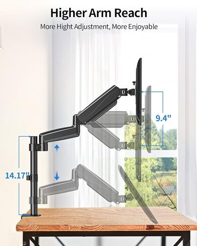 MOUNTUP Single Monitor Desk Mount, Height Adjustable Gas Spring Monitor Arm for 13-35 Inch Monitor, Heavy Duty Computer Monitor Stand Holds 6.6-26.5lbs, VESA Mount with Clamp and Grommet Base, MU6005 in Saudi Arabia