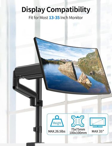 MOUNTUP Single Monitor Desk Mount, Height Adjustable Gas Spring Monitor Arm for 13-35 Inch Monitor, Heavy Duty Computer Monitor Stand Holds 6.6-26.5lbs, VESA Mount with Clamp and Grommet Base, MU6005 in Saudi Arabia
