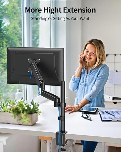 MOUNTUP Single Monitor Desk Mount, Height Adjustable Gas Spring Monitor Arm for 13-35 Inch Monitor, Heavy Duty Computer Monitor Stand Holds 6.6-26.5lbs, VESA Mount with Clamp and Grommet Base, MU6005 in Saudi Arabia