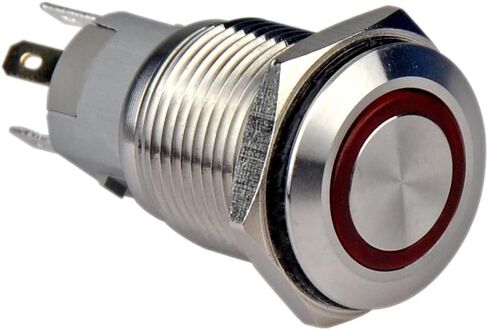 Ulincos® مفتاح ضغط مؤقت U16F1 1NO1NC غلاف فضي من الفولاذ المقاوم للصدأ مع حلقة LED حمراء 12 فولت مناسبة لفتحة تركيب 16 مم 5/8 بوصة (أحمر) in Kuwait