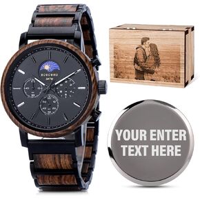 2win Personalized Customized Wooden Watch for Men Husband Custom Engraved Wood Wristwatch Day&Night Conversion Pattern Watch Gift for Anniversary Christmas Father's Day in Saudi Arabia