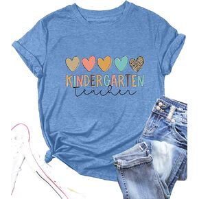 Kindergarten Teacher Shirts for Women Teacher Graphic Tshirt Casual Inspirational Tee Teaching Gift Tops
