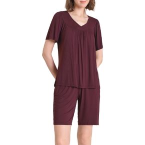 Latuza Women's Soft Pajama Set Bermuda Sleep Shorts with V-Neck Top