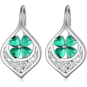 Feijiesi St Patricks Gifts Four Leaf Clover Earrings 925 Sterling Silver St Patricks Earrings Cletic Shamrock Dangle Earrings Clover Jewelry Gifts for Women Girls