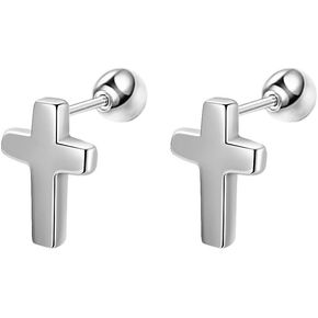 18G Mini Cross Faith Cartilage Stud Earrings for Women Teen Girls 925 Sterling Silver Cute Tiny Small Tragus Helix Studs Screw Back Ball Hypoallergenic Sleeper Earring Birthday Christmas Jewelry Gifts