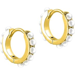 أقراط عصرية من اللؤلؤ الصغير Huggie Hoop S925 أقراط غضروف من الفضة الإسترلينية للنساء في سن المراهقة والبنات الصغيرة والأطواق ذات الكفة الأنيقة لا تسبب الحساسية للآذان الحساسة هدايا مجوهرات لابنة صديقة Bff