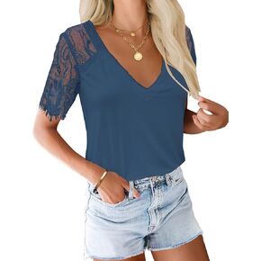 تي شيرت نسائي صيفي من LookbookStore بأكمام قصيرة ورقبة على شكل حرف V وأكمام قصيرة in Kuwait