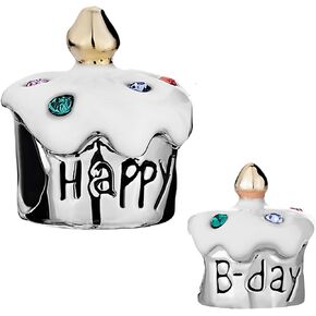 Cute Happy Birthday Cake Love Bead Charms Compatible with Pandora Charm Bracelets Birthday Jewelry Gifts for Women
