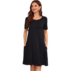 فساتين الصيف النسائية 2024 فستان تي شيرت غير رسمي كم قصير فضفاض فستان الشمس المتدفق سوينغ تونك فستان مع جيوب in Kuwait