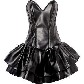 Daisy corsets womens Top Drawer Black Faux Leather Steel Boned Mini Corset Dress