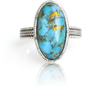 YoTreasure Blue Copper Turquoise Bold Ring in .925 Sterling Silver Jewelry