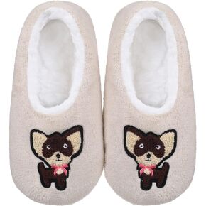 ZYZX Womens Slipper Socks Dog Pattern Winter Warm Soft Cute Slippers Non Slip Fleece-lined Cozy House Fuzzy Socks with Grippers Gifts Slippers