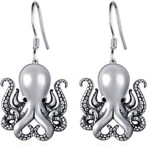 Fuguangju Octopus Earrings 925 Sterling Silver Vintage Octopus Dangle Earrings Sea Creature Octopus Jewelry Gifts for Ocean Lovers Women Girls
