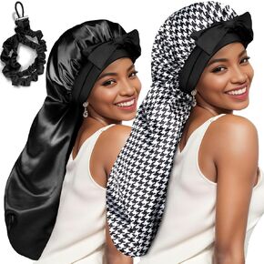 غطاء رأس حريري للنوم طويل للغاية وقابل للطي وشريط ربط عريض من الساتان مع ربطة شعر لضفائر الشعر الطويل وغطاء دش in Kuwait