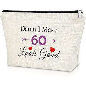 60th Birthday Gifts for Women Makeup Bag Turning 60 Gifts for Friend Female 60 Year Old Birthday Gift Cosmetic Bag Birthday Gift for Mom Grandma Aunt Wife Coworker Cosmetic Travel Pouch