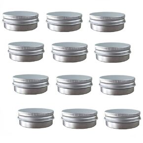 Aluminum Tin Jars, Cosmetic Sample Metal Tins Empty Container Bulk, Round Pot Screw Cap Lid, Small Ounce for Candle, Lip Balm, Salve, Make Up, Eye Shadow, Powder (12 Pack.5Oz/15ml)