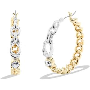 Coach Women's Signature Mixed Metals Chain Hoop Earrings