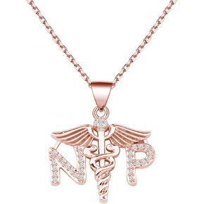 CENWA Nurse Practitioner Graduation Gift NP Caduceus Angel Necklace Nurse Practitioner Nursing Themed Pendant Necklace for Women Girls