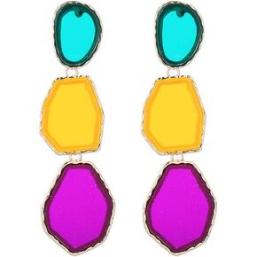 Long Chain Geometric Statement Dangle Earrings for Women Girls Gold Plated Colorful Acrylic Exaggerated Big Charms Drop Dangling Stud Earring Fashion Wedding Birthday Christma Jewelry Dainty Gifts