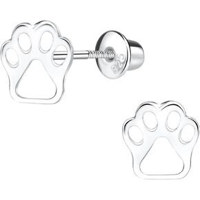 Penny & Piper Sterling Silver Paw Print Toddler Earrings, Screw Back Earrings for Girls, Earrings with Safety Backs, Screw Back Earrings for Toddlers to Teens. (Sold as Pair)