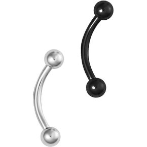 Set of 2: 16g 8mm Daith Earring, Eyebrow Ring and Rook Piercing Jewelry, Double Ball Curved Barbells