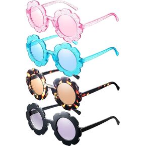 Tatuo 4 Pairs Girls Round Flower Sunglasses Daisy Sunglasses Kids Boys Toddler Round Cute Outdoor Beach Eyewear