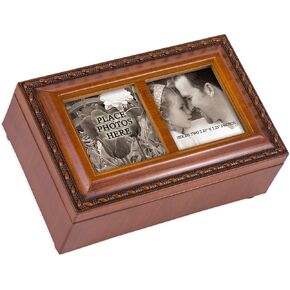 Cottage Garden Personalize with Own Photo Woodgrain Rope Trim Petite Jewelry Music Box Plays Wonderful World