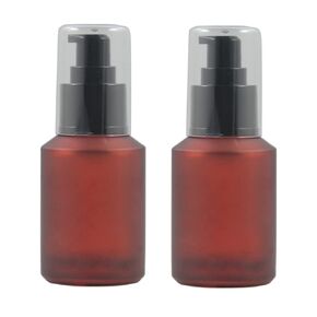 2PCS 60ML/2oz Wine Red Empty Refillable Glass Lotion Vial Pump Bottle Jars with Plastic Pressure Pump Head Top Cosmetic Sample Travel Packing Storage Containers for Emulsion Essence Massage Oil