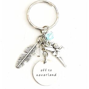 Off to Neverland Peter Pan Tinker Bell Silver Charm Keychain Gift of Love | Tinkerbell Merchandise and Accessories for Women