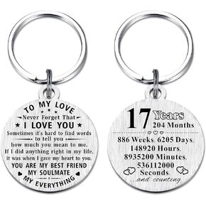 17th Anniversary Keychain Gifts, Steel Engraved 17 Year Anniversary Decorations, Happy Seventeen Year Anniversary for Men Husband Women Wife
