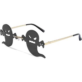 Klfoho Devil Ear Heart Shape Sunglasses Rimless Goth Glasses for Women Men Christmas Party Cosplay Glasses Trendy Eyewear