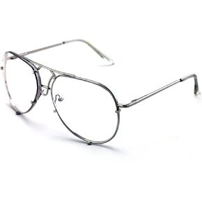 V.W.E. New Large Non-Prescription Premium Aviator Clear Lens Glasses Gold Silver Black