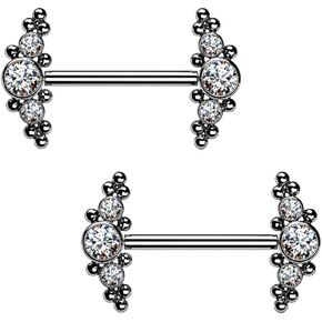 Pierced Owl - 14G G23 Implant Grade Titanium Threadless Push-in Triple CZ Crystal and Ball Clusters Nipple Barbells, Sold as a Pair