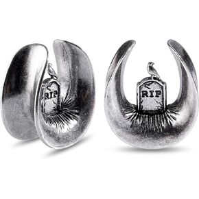 YOFANST 2pcs Punk Skeleton Skull Hand Tombstone Cross Ear Tunnels Stainless Steel Gauges for Ear 0g-5/8 inch