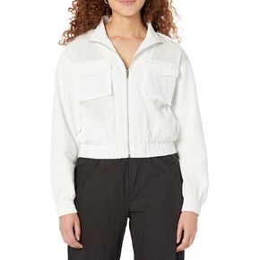The Drop Women's Whisper White Cropped Mixed Fabric Bomber by @Jennylinnnn