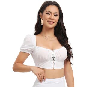 Aeghmry Women's Summer Sexy Square Neck Puff Short Sleeve Crop Shirt Top