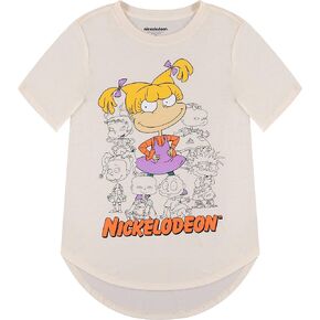 Nickelodeon Ladies 90's Fashion Shirt - Rugrats, Angelica and Chuckie Curved Hem Front and Back Short Sleeve Tee