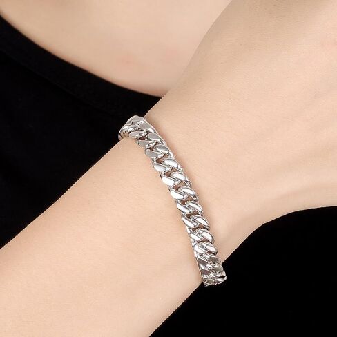 Italian Men 925 Sterling Silver Bracelet 8-10-12MM Solid Miami Cuban Link Curb Chain 7" 7.5" 8" 8.5" 9" 9.5"10" Bangle Man Teen Boys Jewelry Gift in Saudi Arabia