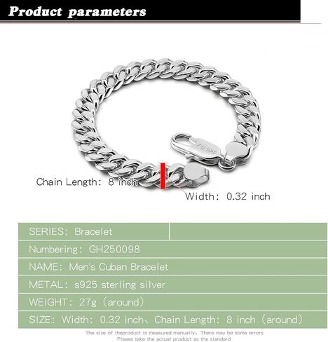 Italian Men 925 Sterling Silver Bracelet 8-10-12MM Solid Miami Cuban Link Curb Chain 7" 7.5" 8" 8.5" 9" 9.5"10" Bangle Man Teen Boys Jewelry Gift in Saudi Arabia