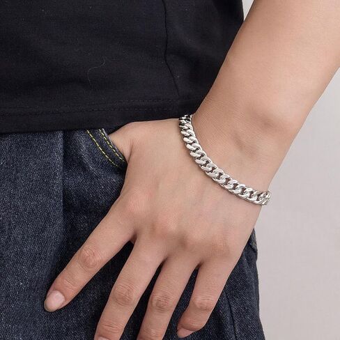 Italian Men 925 Sterling Silver Bracelet 8-10-12MM Solid Miami Cuban Link Curb Chain 7" 7.5" 8" 8.5" 9" 9.5"10" Bangle Man Teen Boys Jewelry Gift in Saudi Arabia