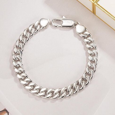 Italian Men 925 Sterling Silver Bracelet 8-10-12MM Solid Miami Cuban Link Curb Chain 7" 7.5" 8" 8.5" 9" 9.5"10" Bangle Man Teen Boys Jewelry Gift in Saudi Arabia